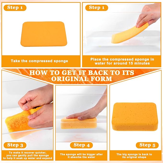 24 Pcs Large Cleaning Sponges Bulk 7.6 x 5.3 x 1.9 Inch Yellow Reusable Grout Sponge Super Absorbent Non-Scratch Car Wash Sponges for Car Floors Windows Dishes Cleaning