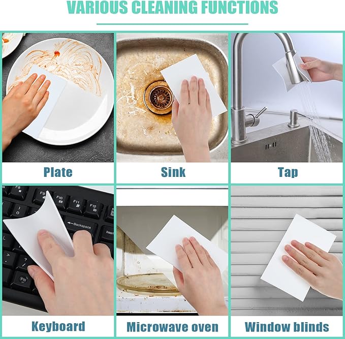 200 Pack Eraser Sheets Disposable Cleaning Sponge Thin Foam Sponge Nano White Eraser Wipes for Bathroom Kitchen Dish Furniture Hard to Reach Places