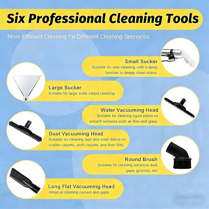 Professional Deep Clean Machine 3-in-1 Commercial Carpet Shampooer &amp Wet Dry Vacuum with Spray Function 6 Attachments Included 60L