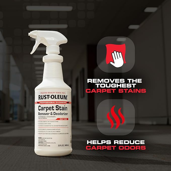 Rust-Oleum Professional Cleaners Carpet Stain Remover &amp Deodorizer | Trigger Spray 32oz Carafe Bottle | Professional Strength | Ready to Use | 6 Pack