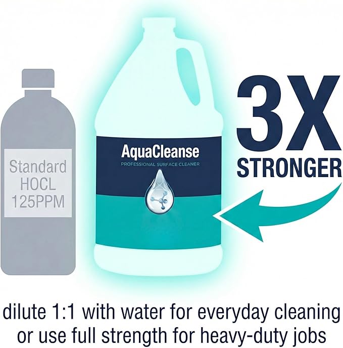 AquaCleanse Hypochlorous Acid 500PPM All-Purpose Cleaner Spray (1 Gallon) – 3X Stronger Than Standard HOCL – Pet &amp Family Safe Non-Toxic Surface Cleaner &amp Odor Remover - No Harsh Chemicals –