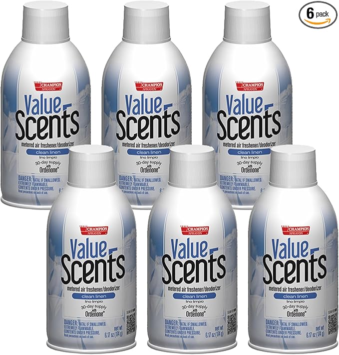 Champion Sprayon ValueScents Metered Air Freshener Refill 7 oz Odor Control Fragrance Clean Linen (6 Pack)