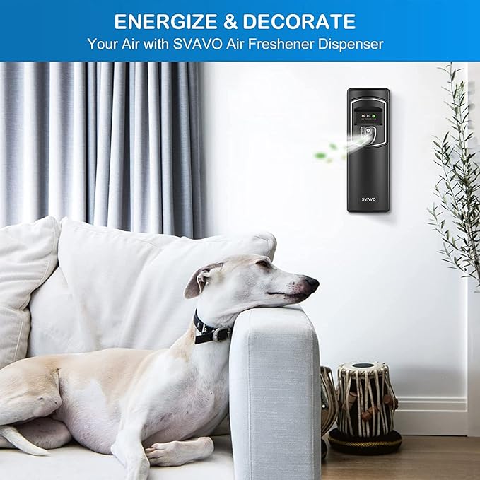 SVAVO Automatic Air Freshener Dispenser - Wall Mounted/Free Standing Auto Aerosol Spray Dispenser Programmable Fragrance Dispenser for Indoor-Bedroom Hotel Office Commercial Place Black