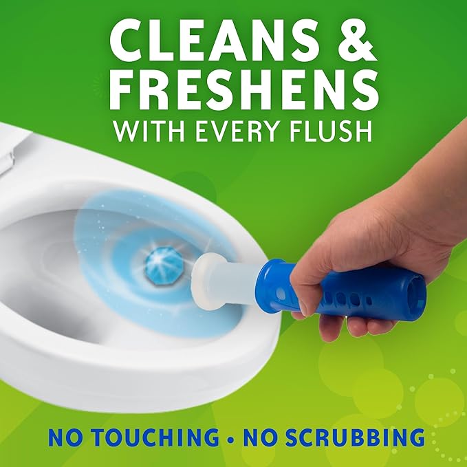 Scrubbing Bubbles Fresh Gel Toilet Bowl Cleaning Stamps Automatic &amp Continuous Bathroom Toilet Cleaner Helps Prevent Limescale &amp Rings Rainshower Scent 1 Dispenser with 6 Stamps (6 Count)