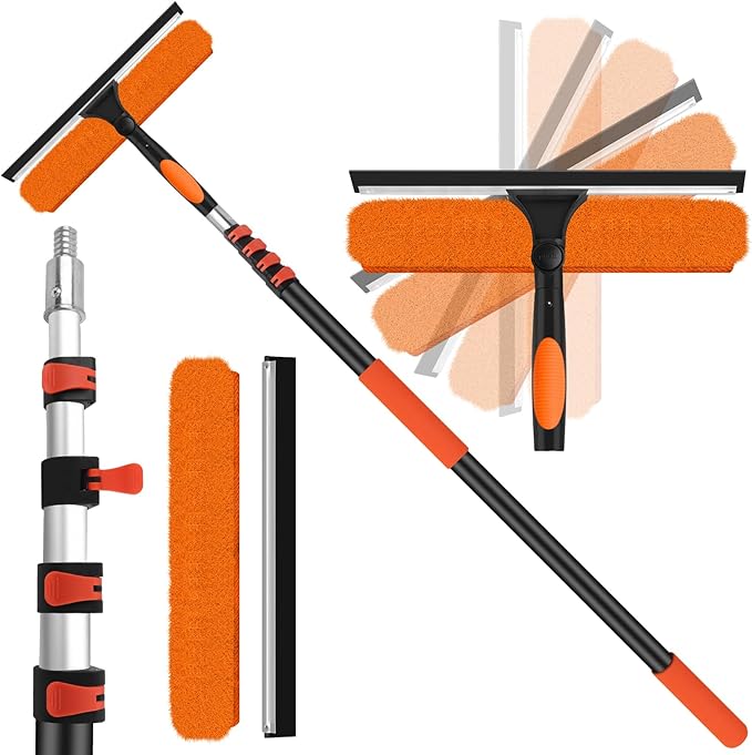 14 Window Squeegee with Extension Pole26FT Reach High Window Washers for High Outside WindowsProfessional Window Cleaning Tool Kit Include Replacement180°Rotatable Squeegee for Indoor/Outdoor