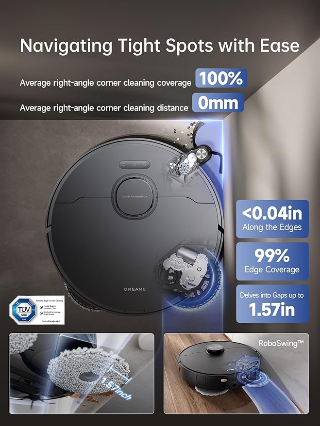 DREAME X40 Ultra Robotic Vacuum with Removable &amp Liftable Mop 12000Pa Suction Side Brush Extensive Cleaning 158°F Mop &amp Washboard Self Cleaning Auto-Empty Auto Refill liftable Brushes