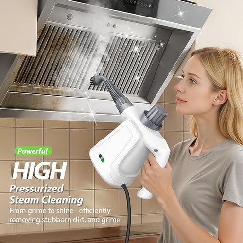 15.2OZ Steam Cleaner Hands-free Steamer for Deep Cleaning with 14PCS Accessories &amp Safety Lock Chemical-Free Handheld Steam Cleaner for Home Car Furniture Grease Grout Floor (White)