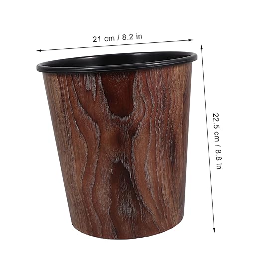 Retro Wood Grain Wastebasket Round Lidless Trash Can for Home Office Bedroom Bathroom Elegant Grain Pattern Garbage Bin for Dining Room Kitchen Decor