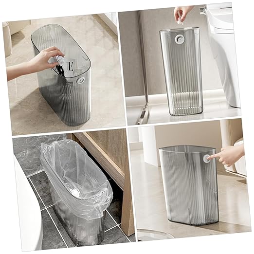 Lurrose Slim Trash Can for Narrow Spaces Design Versatile Bathroom Wastebasket for Bedroom Kitchen and Living Room Plastic Garbage Bin