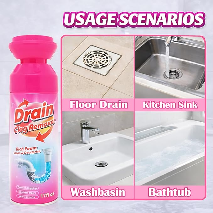 Foaming Drain Cleaner Sink Cleaner and Deodorizer Wild Tornado Drain Clog Remover for Kitchen Sinks Shower Drains Tubs (2pcs)