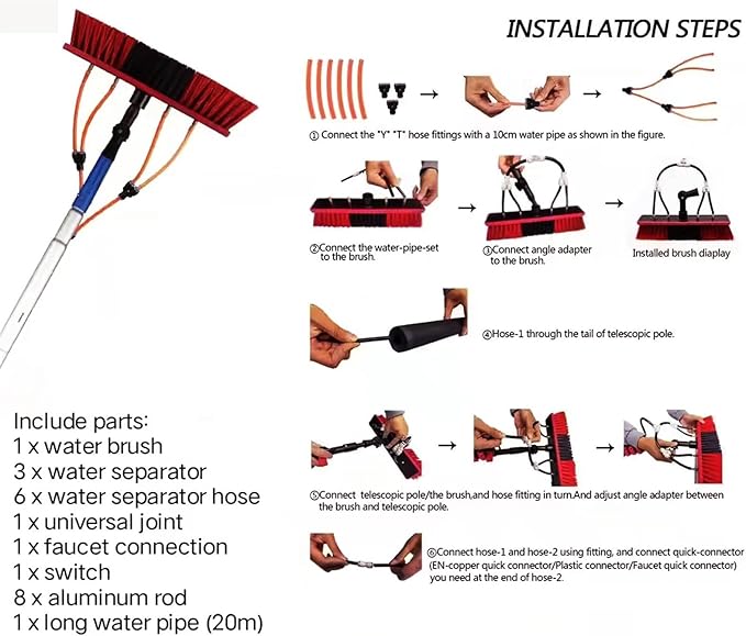 Glass Cleaning Brush Household Water Supply Telescopic Pole Kit Solar Panel Rotating Brush Solar Photovoltaic PanelsWater Fed Window Cleaning Pole with Photovoltaic Panel Cleaner