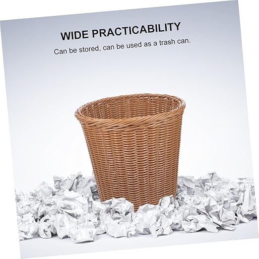 ABOOFAN 1pc Decorative Trash Can Rustproof Iron Imitated Rattan Woven Waste Basket for Office