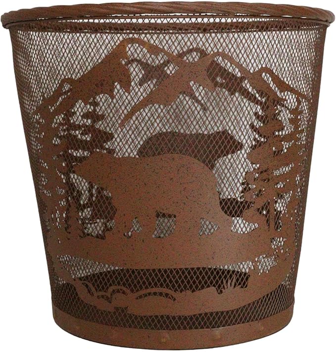 Ebros Rustic Black Bears Roaming Pine Trees Forest by The Mountains Rust Finish Metal Wire Waste Basket Bin 13 Wide Bear Home and Bathroom Accent Western Country Cabin Lodge Decorative Trash Can