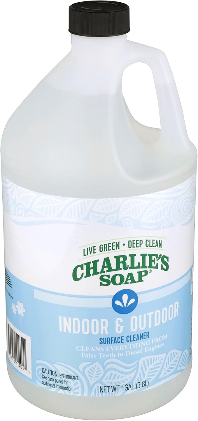 Charlie's Soap Indoor-Outdoor Surface Cleaner with Pump (1 Gallon 1 Pack) - Hypoallergenic Biodegradable Multi-Surface Use