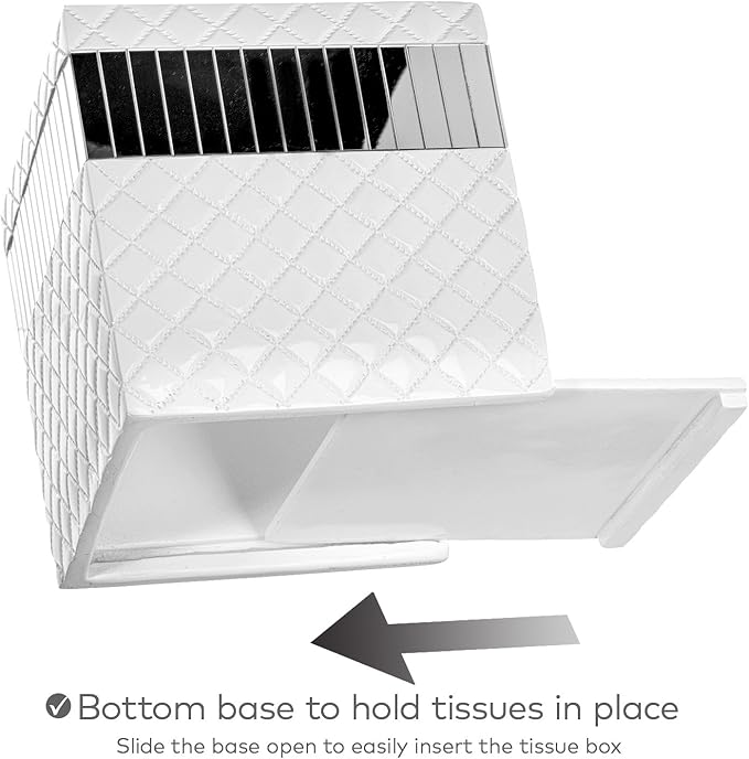 Creative Scents Quilted Mirror White Bathroom Accessories Set - Decorative 6 Piece Bathroom Set Includes: Trash Can Tissue Box Cover Soap Dispenser Toothbrush Holder Tumbler &amp Soap Dish