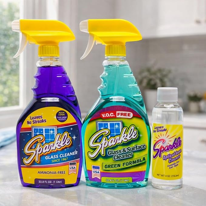 Sparkle Glass Cleaner 1 Spray Bottle 33.8 And 1 Refill 33.8 Ammonia-Free Original Formula Heavy Duty Glass Cleaner Leaves No Streaks (67.6 Fl OzPack of 3)
