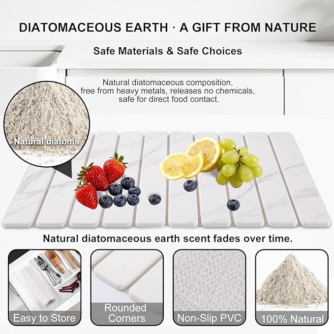 3 PCS Large Stone Dish Drying Mat for Kitchen Counter Quick Dry Stone Dishes Mats Sink Faucet Mat Marble Water Absorbing Diatomaceous Earth Drying Pad for Countertop Tableware Bottles