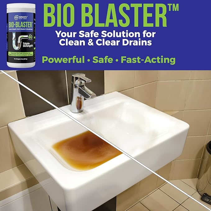 Enzyme Drain and Septic Cleaner and Friendly Bacteria Booster. Extra Large 2 lb. Deodorizes and Unclogs Pipes - Septic Tanks - RV Tanks-and More. No Caustic Chemicals! Dissolves Fats Oil and Grease.