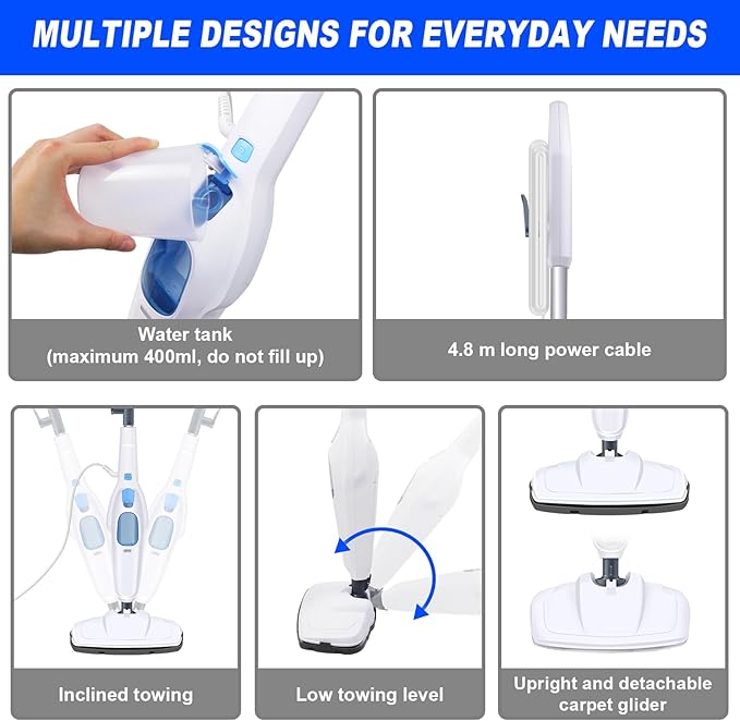 1500W Electric Cleaner Hot Steam Mop Cleaner Floor Steam Mop Handheld Cleaning Machines with 2 Washable Soft Mop Pads and 400ml Water Tank for Hardwood Floor Laminate Windows and Carpet Cleaning