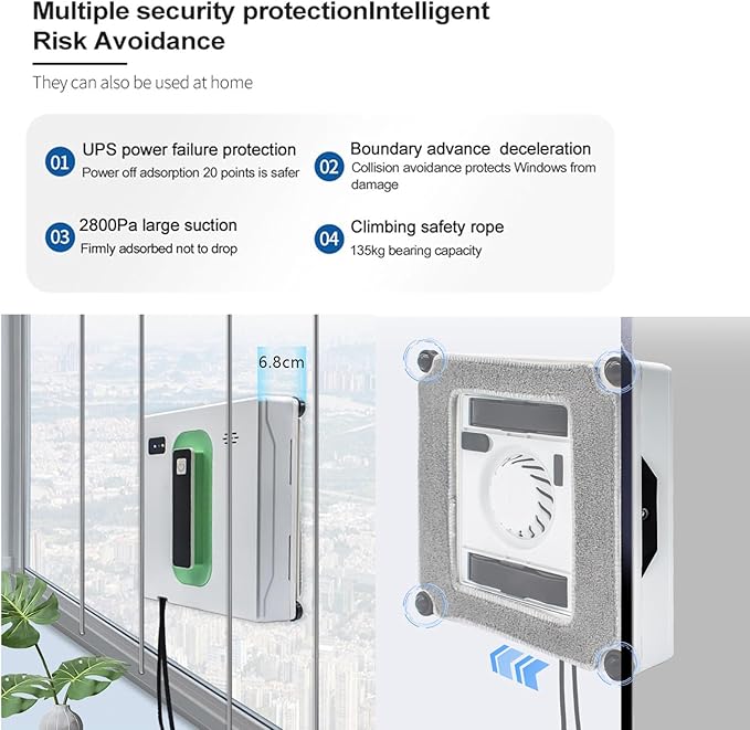 Window Cleaning Robot Intelligent Cleaning with Dual Water Spray Automatic Electric Window Cleaner Robot Square 2500Pa Suction Power Edge Detection Technology Remote Control