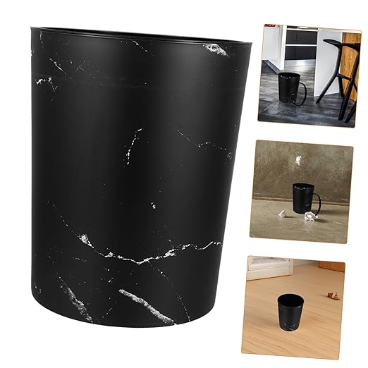 Cabilock Plastic Waste Basket Marble Pattern Large Capacity Kitchen Trash Can Office Bathroom Wastebasket Press Ring