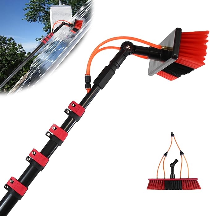Telescopic Water Fed Window Cleaning Pole with Adjustable Brush Head Extendable Window Cleaner Tool Solar Panel Cleaning (3.6M)