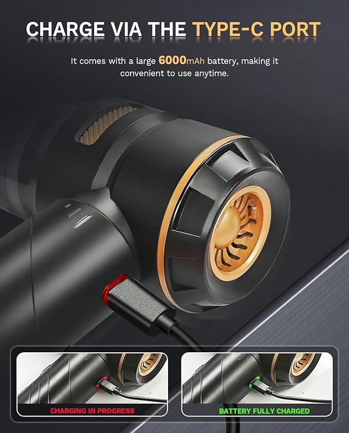 Baiwade Foldable Cordless Handheld Car Vacuum Cleaner 15000PA High Power 2-in-1 Mini Vacuum Duster &amp Inflator with 3-Speed Brushless Motor for Car Care Home Office Pet