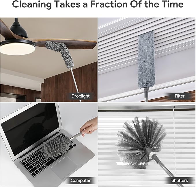 DELUX Microfiber Feather Duster7 PCS Reusable Bendable Washable Cobweb Duster with 100 inches Extra Long Extension Pole for Cleaning Ceiling Fan High Ceiling Blinds Furniture &amp Cars