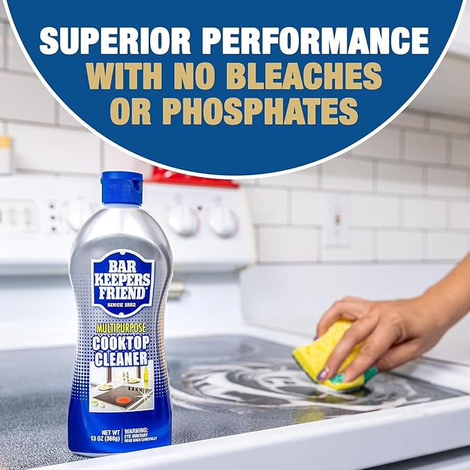 Bar Keepers Friend Cooktop Cleaner (13 oz)- Multipurpose Liquid Stovetop Cleanser Safe for Use on Glass &amp Ceramic Cooking Surfaces Copper Brass Chrome Stainless Steel &amp Porcelain (Value 6