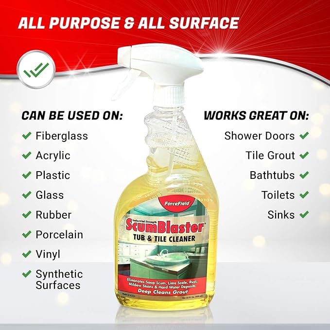 ForceField ScumBlaster: Soap Scum Remover Tile and Grout Cleaner Hard Water Stains and Rust Industrial Strength