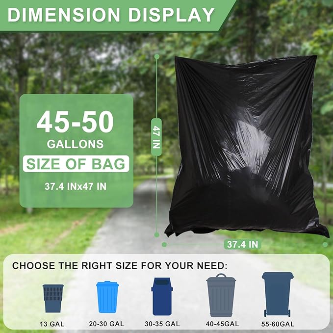 45-50 Gallon Black Trash Bags 120 Count - 38''x47'' Large Garbage Bags Unscented 40+ Gallon Trash Can Liners Multipurpose for Office Outdoor Yard and Commercial