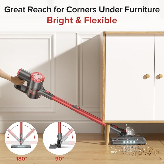 Cordless Vacuum Cleaner with Self-Standing 40KPA Stick Vacuum Cleaners for Home 8-in-1 Lightweight Rechargeable Vacuum 7-Layer FiltrationIdeal for Carpet Pet Hair Hardwood Floors
