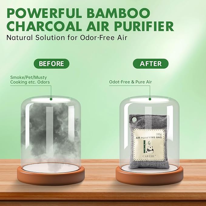 Activated Charcoal Odor Eliminator for Strong Odors 100% Bamboo Charcoal Bags Natural Odor Absorber for Home Car Closet and Pet Areas Natural Freshener (100g*10 Pack)