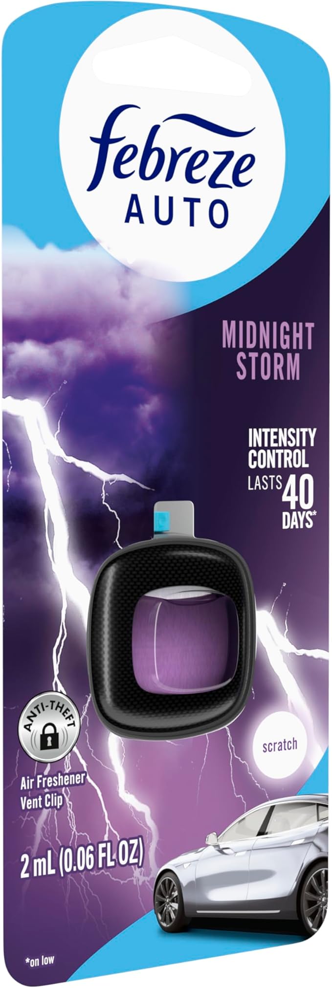 Febreze AUTO Air Freshener Odor-Fighting Automotive Vent Clip Midnight Storm Scent 8 Count