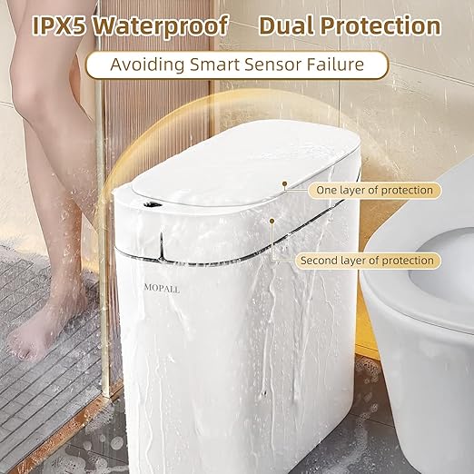 MOPALL Automatic Motion Sensor Bathroom Trash Can with Lid 3.5 Gallon Touchless Garbage Can IPX5 Waterproof Smart Small Waste Basket for Bedroom Kitchen Office