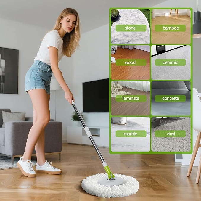 Spin Mop Bucket SystemMasthome 360°Spin Mop and Bucket with Wringer SetEasyWring Microfiber Mop with 3 Mop PadsSpinning Floor Cleaning System for Floor Cleaning - Home &amp Office Suitable