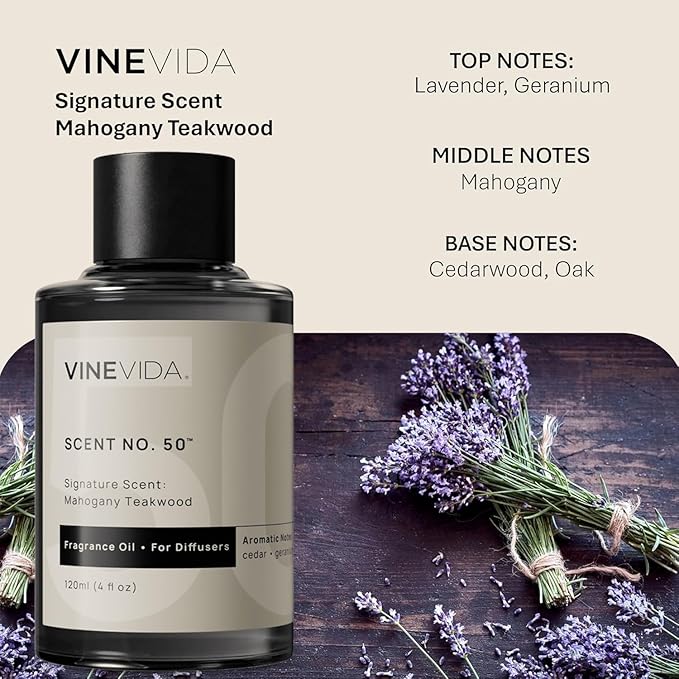 VINEVIDA Mahogany Teakwood Fragrance Oil for Cold Air Diffusers - 4 Fl Oz - Essential Oils for Diffuser Oil Refill &amp Air Freshener Room Spray (Pack of 2)