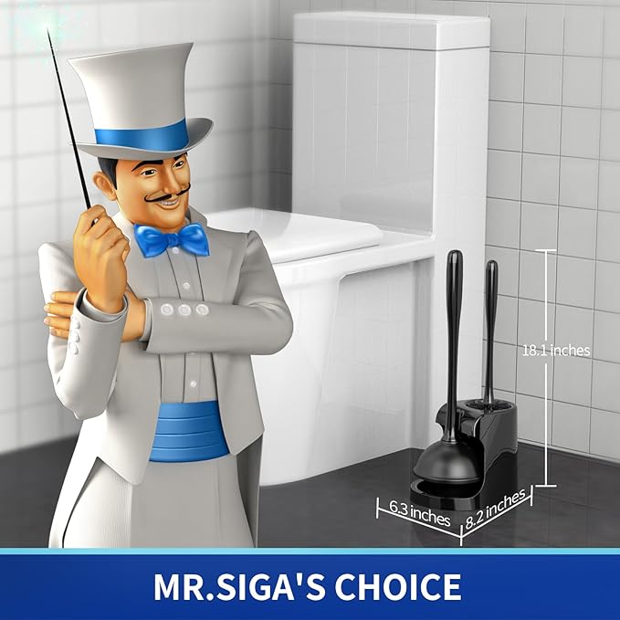 MR.SIGA Toilet Plunger and Bowl Brush Combo for Bathroom Cleaning Black 1 Set