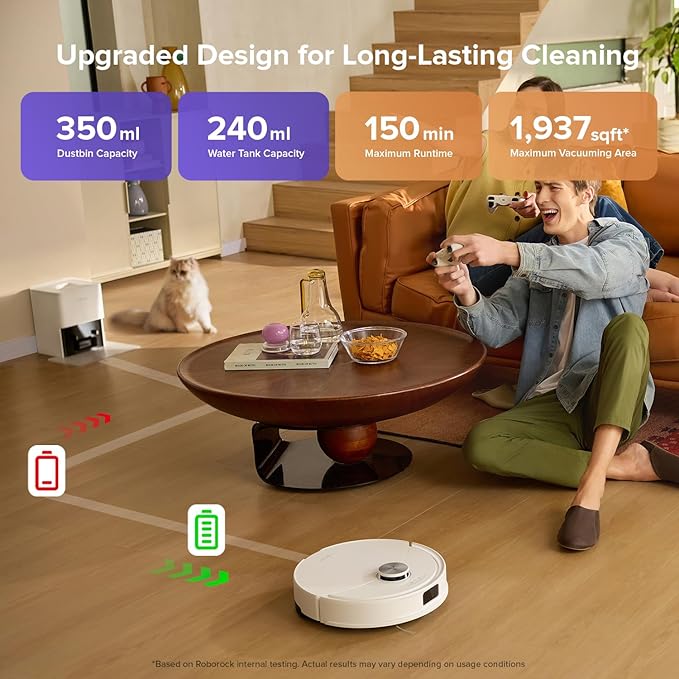 roborock Q10 S5+ Robot Vacuum and Mop 10000Pa Suction Upgraded from Q8 max+ 70 Days Self-Emptying Obstacle Avoidance Sonic Mopping Dual Anti-Tangle Design Auto Mop Lifting Ideal for Pet Hair