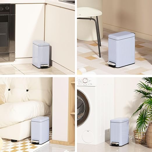 Slim Bathroom Trash Can with Lid Soft Close 1.6 Gallon Stainless Steel Garbage Can with Removable Inner Bucket Durable Step Pedal Small Trash Bins for Toilet Bedroom Kitchen Grey