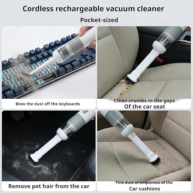 Wireless Car Vacuum Cleaner Portable Mini Vacuum 12000Pa Powerful Suction Dual Suction Modes Type-C Charging Handheld Vacuum Suitable for Cars Keyboards Office Desks Keyboards Pet Hair