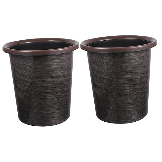 PRETYZOOM 2pcs Vintage Wood Grain Waste Baskets Practical Round Trash Containers for Home Thickened Material Stylish Design Easy to Clean