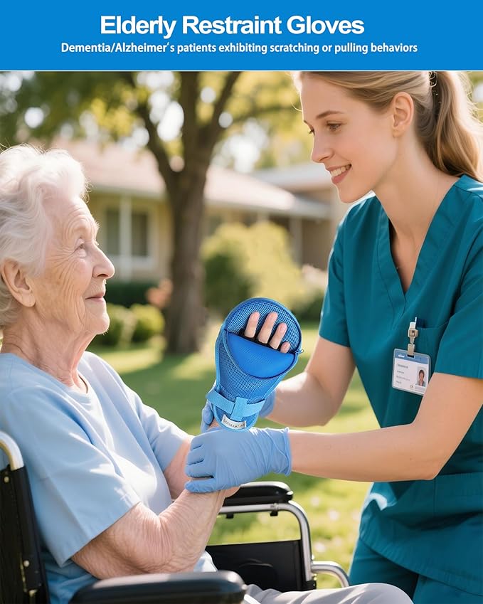 Dementia Restraint Mitts - Anti-Scratch &amp Anti-Pull Safety Gloves for Elderly Reusable with Finger Separation Design