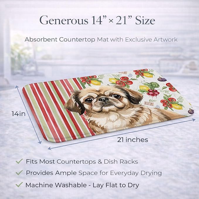Caroline's Treasures Sable Pekingese Vegetables Dish Drying Mat Absorbent Dish Drying Mat Pad for Kitchen Counter Dish Drainer Mat for Countertop 14 x 21 Multicolor