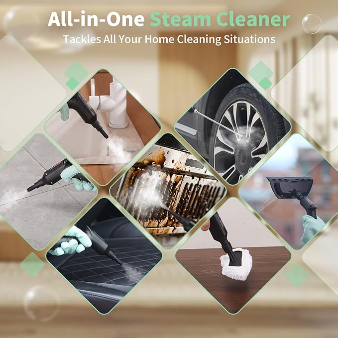 2500W Steam Cleaner - Adjustable 6-Level Steam Control 15s Fast Heat 1.6QT Water Tank Portable High-Pressure Steamer for Home Car Grout