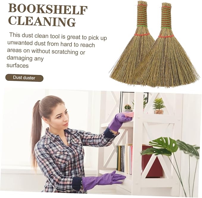 minkissy 8pcs Ergonomic Handle Straw Broom Small Brush Straw Bristle Broom Home Use