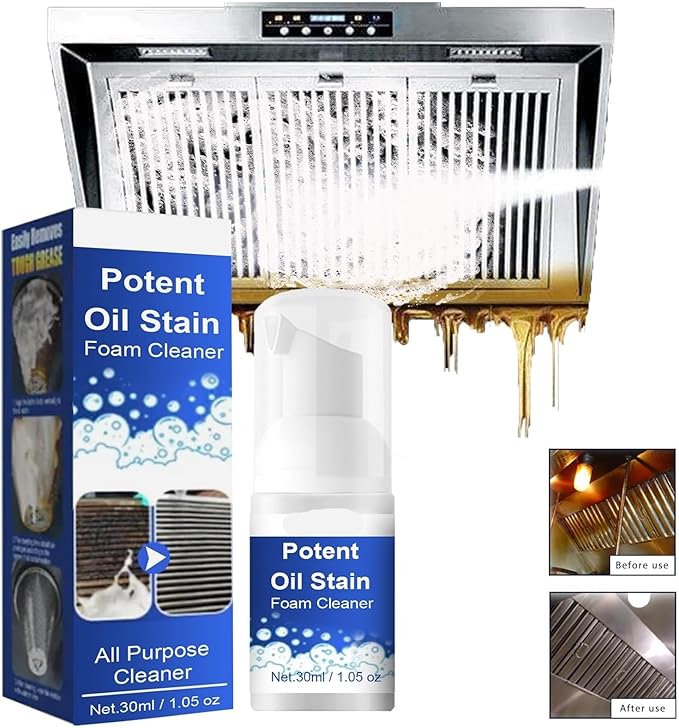 Kitchen Grease Foam Cleaner - Heavy-Duty Degreaser For Stove &amp Range Hood Removes Stubborn Stains &amp Residue(3PCS)