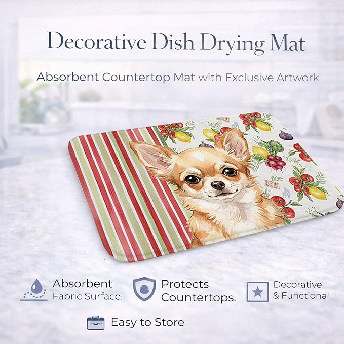 Caroline's Treasures Fawn Chihuahua Vegetables Dish Drying Mat Absorbent Dish Drying Mat Pad for Kitchen Counter Dish Drainer Mat for Countertop 14 x 21 Multicolor