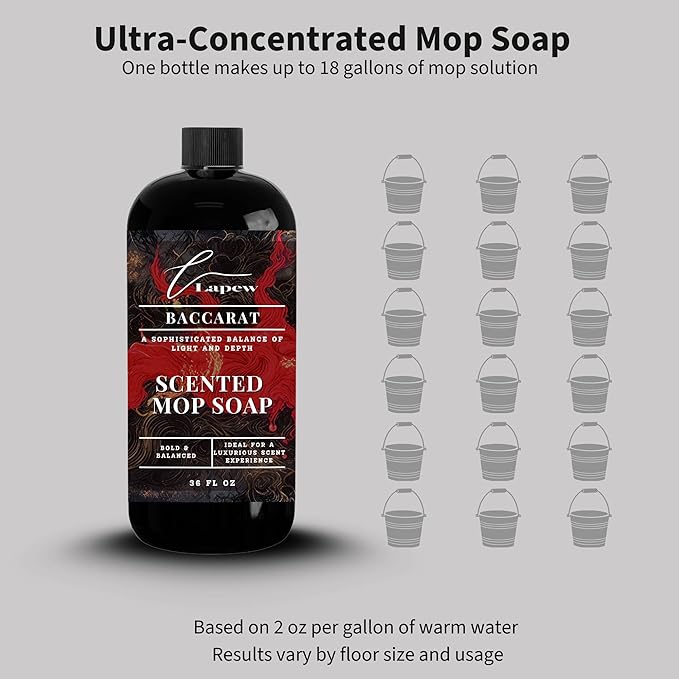 Lapew Baccarat Scented Mop Soap - Luxury Floor Cleaner Concentrate for Mopping Tile Laminate Vinyl &amp Hardwood | Streak-Free Low-Foam | 36 oz