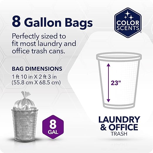 Color Scents Medium Trash Bags - 8 Gallon 360 Total Bags (8 Packs of 45 Count) Twist Tie - Cream bag in Vanilla Flower Scent with Microban